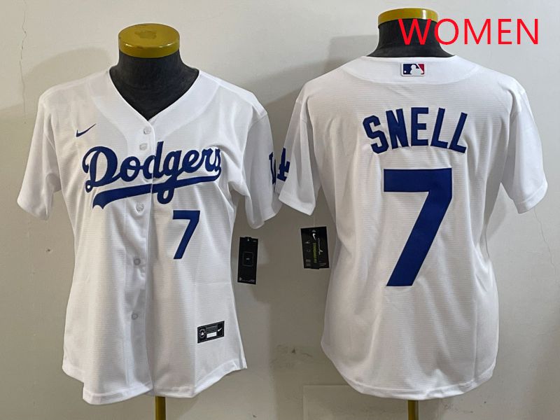 Women Los Angeles Dodgers #7 Snell White Game 2025 Nike MLB Jersey style 8